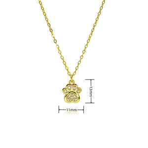 Elegant gold cat paw necklace with sparkling cubic zirconia pendant measuring 13mm by 11mm