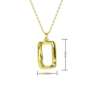 Macro detail of gold square sun pendant showing 25mm height and 16mm width dimensions
