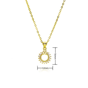 Detailed view of gold pendant with white zircon stones and dimension markers 16mm x 12mm