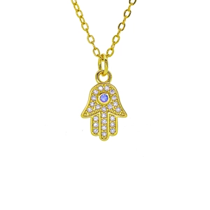 18K Gold Plated Copper Hamsa Hand Evil Eye Necklace Micro Pave Zirconia Heart Pendant Turkish Amulet Jewelry For Women