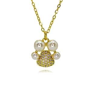Collana con Impronta di Zampa di Cane Gatto in Rame per Donna Placcata Oro Zirconia Perla Artificial Pendente a Forma di Orma di Animale Gioielli di Moda Regalo