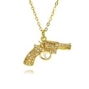 Collier pendentif revolver doré avec cristaux blancs sur chaîne à maillons fins pour femme