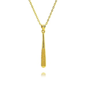 Collier avec pendentif batte de baseball en or poli pour femmes avec texture