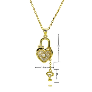 Detailed view of heart lock and key pendant showing dimensions of 23mm by 14mm