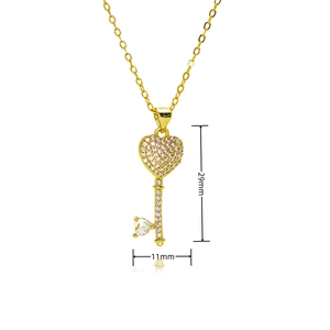 Detail view of heart key pendant showing 29mm height and 11mm width dimensions