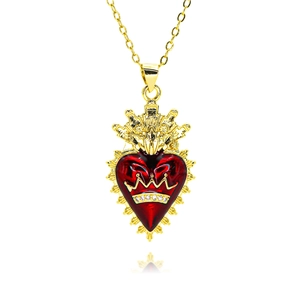 French palace style gold-plated necklace with red heart crown pendant and crystals