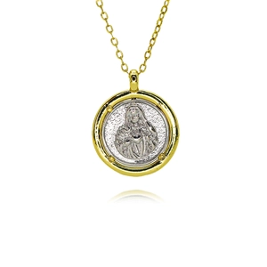 Colgante religioso bicolor de Nuestra Señora de Guadalupe con fina cadena dorada