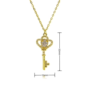 Detailed close-up of zircon-encrusted key pendant showing 32mm by 15mm dimensions