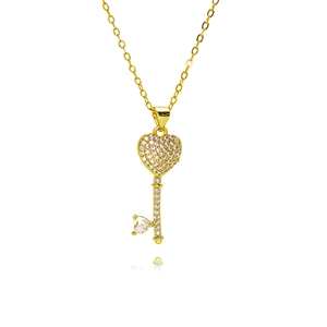 Luxurious gold-plated heart key necklace with sparkling zircon micro-paving for women