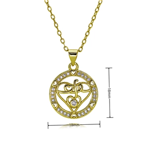 Detailed view of 18mm heart pendant necklace with gold finish and cubic zirconia inlay