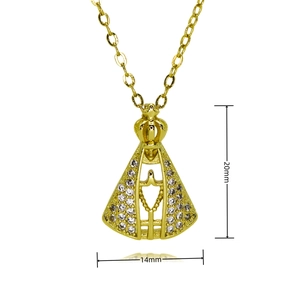 Λεπτομέρεια 20mm x 14mm επιχρυσωμένου μενταγιόν Παναγίας 18k με λαμπερά ζιργκόν