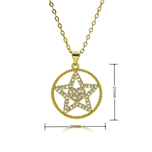 Collana in ottone placcato oro con pendente a stella e cuore con pietre di zircone