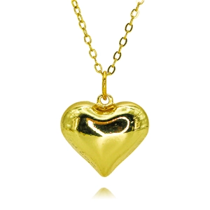 Polished gold heart pendant necklace with elegant mirror finish and classic link chain