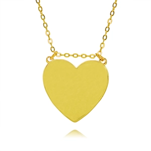 Detailed view of a gold heart pendant necklace with a smooth blank customizable surface