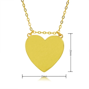 Detailed view of gold heart pendant with 25mm dimensions and delicate chain link