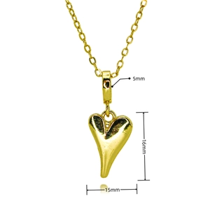 Macro detail of gold heart pendant necklace with dimensions 16mm height and 15mm width