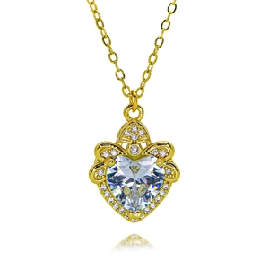 Elegant gold heart pendant necklace with large heart-cut zircon and pave crystals
