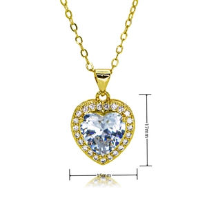 Detailed view of heart-shaped gold necklace pendant with dimensions 17mm by 15mm