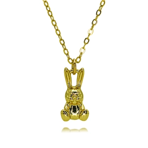 Detailed view of a gold rabbit pendant necklace with polished finish and O-chain links