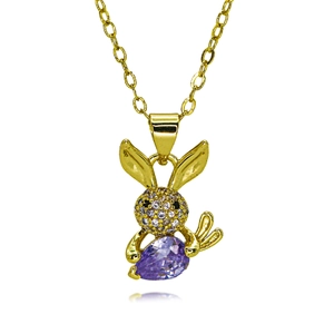 Fashion Copper Zirconia Rabbit Pendant Necklace Cute Animal Bunny Carrot Charm Gold Plated Jewelry For Women Daily Gift