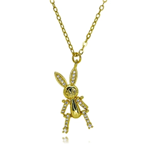 Close-up of gold-plated rabbit pendant with micro-paved cubic zirconia stones