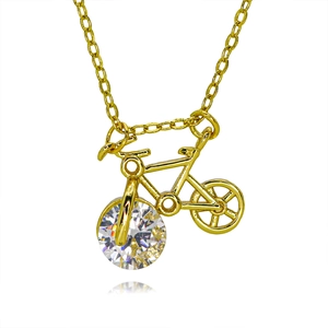 Collier Pendentif Vélo Voiture Lapin en Cuivre Moissanite Mode Plqué Or Bijoux pour Femmes Cadeau de Saint Valentin