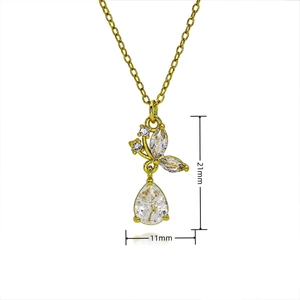 Elegant gold butterfly zircon necklace for women with 21mm pendant on white background