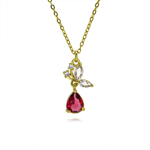 Elegant Copper Butterfly Pendant Necklace With Pear Shaped Zirconia Gold Plated Clavicle Chain For Women Fashion Jewelry Gift