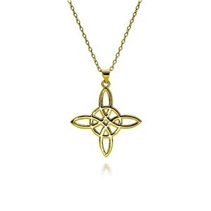 Gold Plated Copper Celtic Knot Pendant Necklace For Women Wiccan Witch's Knot Pentagram Star Moon Mystical Zirconia Jewelry