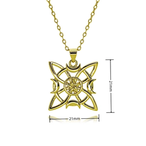 Detailed view of gold plated Celtic knot pendant with dimensions 21mm by 21mm