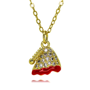 Collier plaqué or 18 carats avec pendentif bonnet de Noël brillant serti de strass