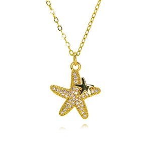 Collar de Colgante de Cobre Chapado en Oro con Zirconia para Mujer Diseño Estrella de Mar Elefante Planeta Pistola Joyería