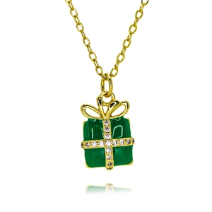Élégant collier plaqué or 18 carats avec pendentif boîte cadeau de Noël en émail vert