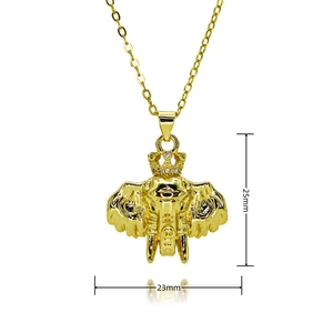Collar chapado en oro 18K con colgante de elefante y circón, detalle corona, 25mm
