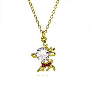 Collier renne plaqué or 18 carats avec grand zircon clair et détails en émail rouge