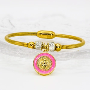 Religiöses Edelstahl Jungfrau Maria Medaille Armband Für Damen Herren Gold Schlangenknochenkette Magnetverschluss Strass Emaille Anhänger Armreif Schmuck