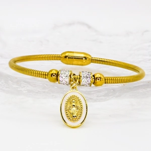Bracciale in Acciaio Inossidabile Rame con Medaglione della Vergine Maria per Uomo Donna Smalto Strass Catena a Serpente Chiusura Magnetica Gioielli Religiosi