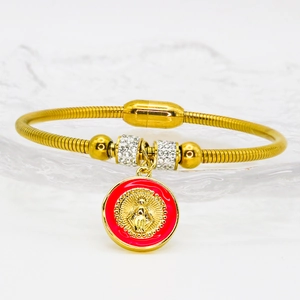 Religiöses goldenes Schlangenkette Armband mit Maria-Anhänger und praktischem Magnetverschluss