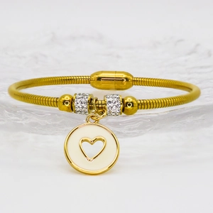 Bracciale a catena snake dorata con dettagli in zircone e ciondolo cuore in smalto bianco