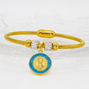 Bracciale a catena serpente dorata con ciondolo della Vergine Maria e chiusura magnetica