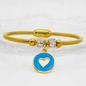 Bracciale a catena serpente dorata con pendente a cuore blu e zirconi incastonati
