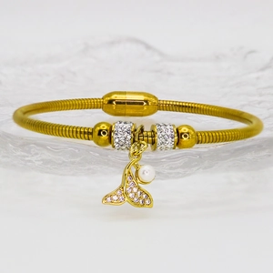 Stainless Steel Ocean Animal Dolphin Pendant Bracelet For Women Light Luxury Rhinestone Magnetic Clasp Snake Chain Bangle