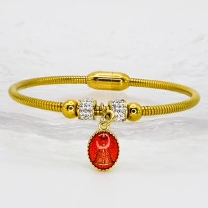 Bracelet chaîne serpent dorée avec fermoir magnétique et médaille religieuse émaillée