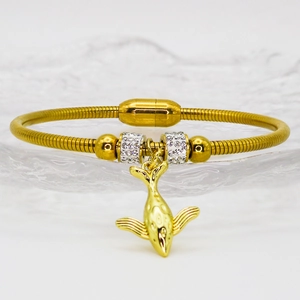 Gold dolphin magnetic bracelet with sparkling crystals and a sleek snake chain design
