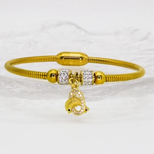 Golden dolphin charm bracelet with full rhinestones and magnetic cylinder clasp