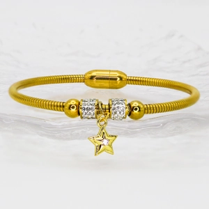 Star charm stainless steel magnetic bracelet with sparkling zircon stones in gold finish
