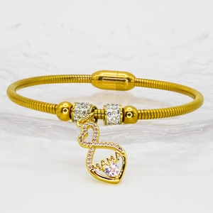 Gold-plated stainless steel MAMA heart bracelet with infinity symbol and pavé crystals