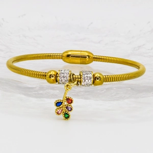 Gold Plated Titanium Steel Snake Bone Chain Bracelet For Women Zirconia Leaf Rose Flower Charm Magnetic Clasp Bangle Jewelry