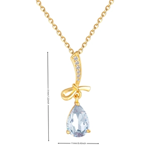 Elegante collana a fiocco dorata con gemma azzurra e dettagli in zircone lucido
