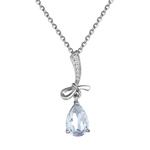 Elegante collana a fiocco con piccoli diamanti e ciondolo in zircone a forma di pera